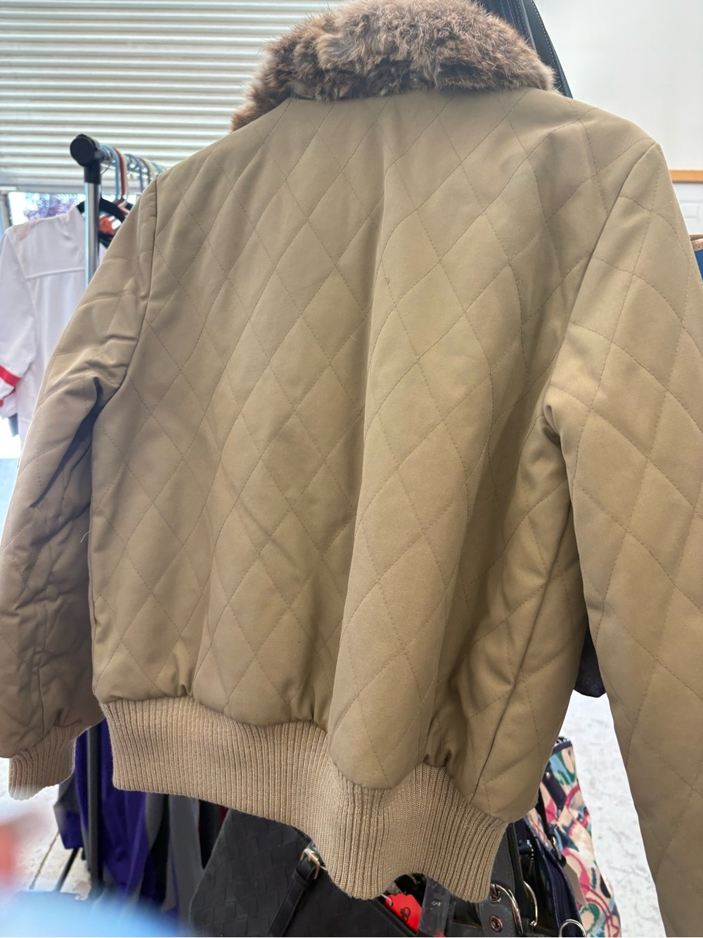 Source Unknown Quilted Bomber Jacket with Faux Fur Collar - Tan - Picture 3 of 3